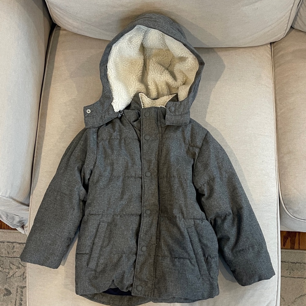 GAP Charcoal Kids Cold weather Winter Coat, Sherpa Lined.